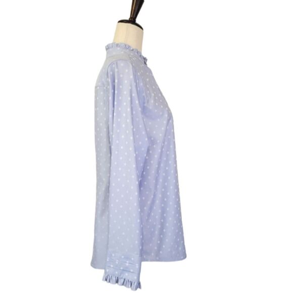 Chico's Blue Dot Ruffle Detail No Iron Long Sleeve Button Down Shirt Size 8/10 - Picture 3 of 8